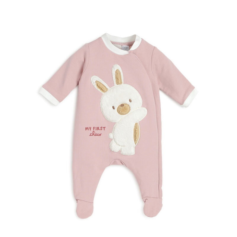 Girls Medium Pink Printed Front Opening Babysuit image number 0